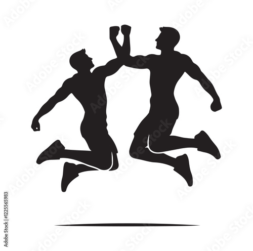 men jumping chest bump  silhouette vector illustration
