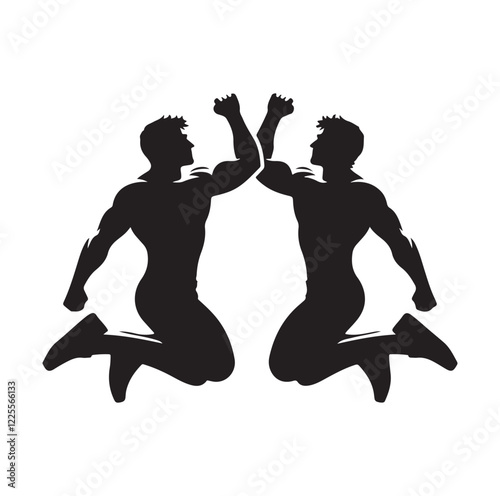 men jumping chest bump  silhouette vector illustration
