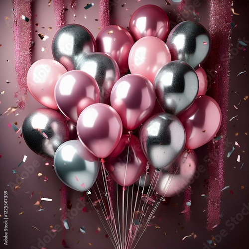 Wallpaper rosa und silberne Ballons photo