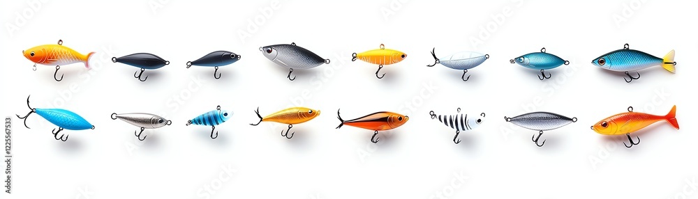 Fototapeta premium A vibrant collection of fishing lures displayed in various colors and designs