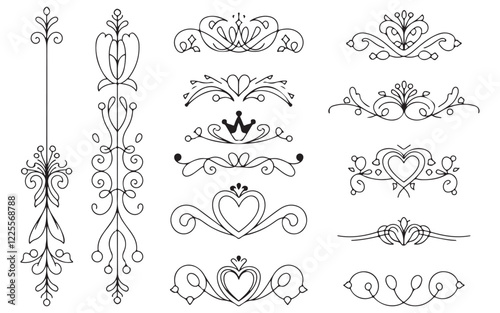 Elegant Ornamental Decorative Dividers and Flourishes | Vintage Swirl Line Art for Borders & Frames with white background