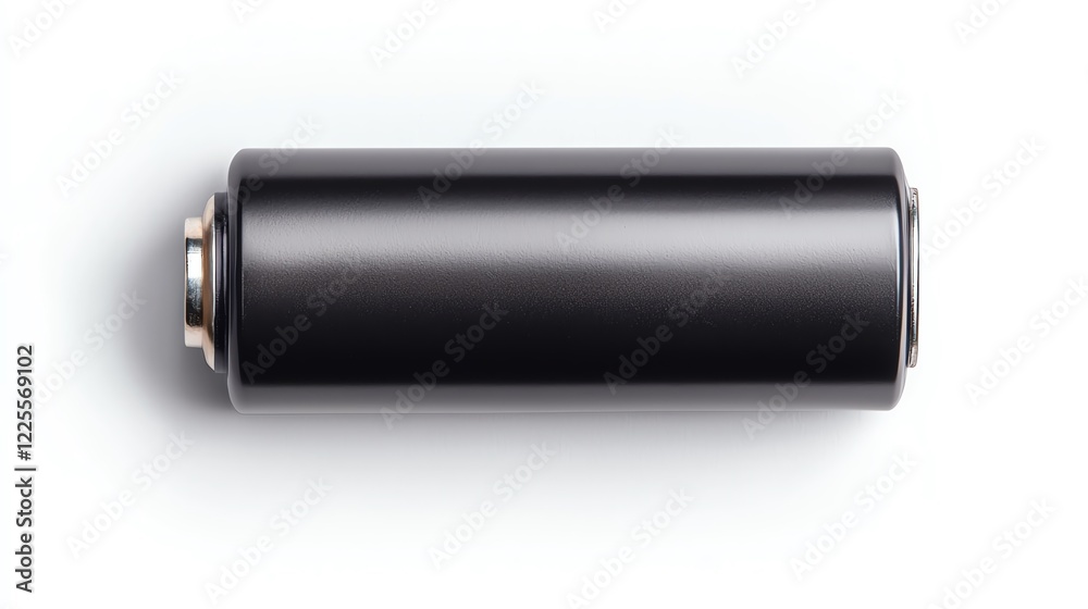 A single black battery on a white background, symbolizing power and energy. A single black battery on a white background, symbolizing power and energy.