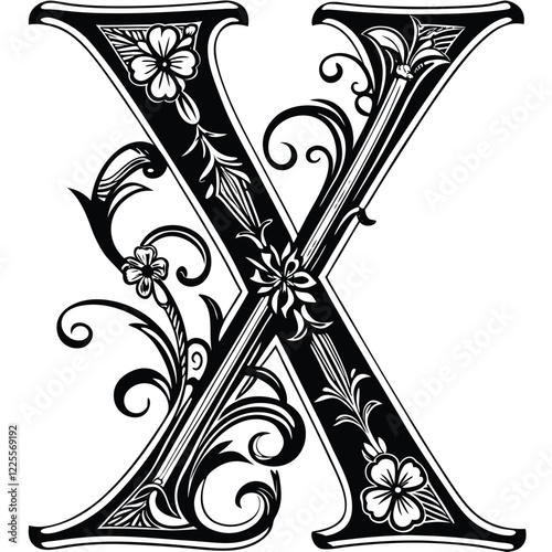  Floral Letter X
An uppercase letter X creatively designed with detailed floral patterns, swirling botanical elements, and elegant ornamental flourishes in fine line.
Adobe Illustrator Artwork