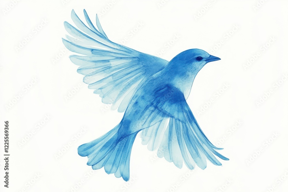 Watercolor Painting of a Blue Bird in Flight Watercolor Painting of a Blue Bird in Flight