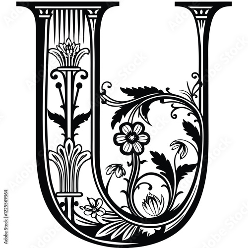 Floral Letter U
An uppercase letter U designed with artistic floral motifs, delicate vines, and intricate botanical embellishments in fine line art.
Adobe Illustrator Artwork
Adobe Illustrator Artwork