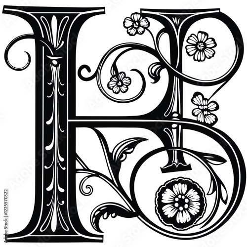  Floral Letter H
A sophisticated uppercase letter H decorated with hand-drawn flowers, swirling vines, and intricate details in fine line art. Adobe Illustrator Artwork