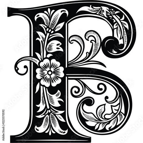 Floral Letter F
A graceful uppercase letter F adorned with intricate floral and vine elements, creating a stunning artistic alphabet design. Adobe Illustrator Artwork