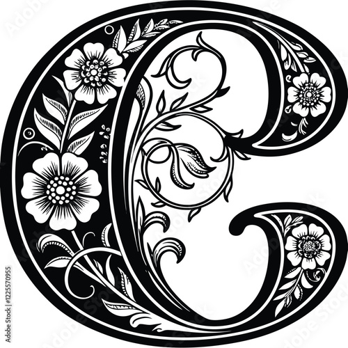  Floral Letter C
A sophisticated uppercase letter C designed with blooming flowers and winding botanical elements in line art. Adobe Illustrator Artwork
