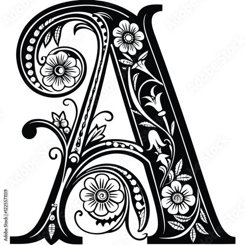  Floral Letter A
A beautifully intricate uppercase letter A adorned with floral and vine patterns in elegant line art. Adobe Illustrator Artwork