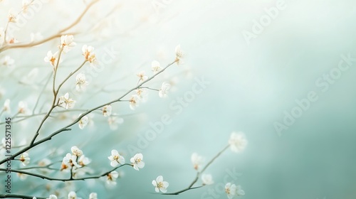 Delicate White Blossoms on Branches Against Soft Background