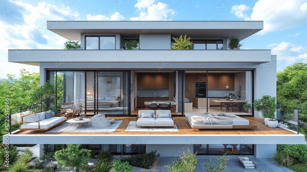 Bright and contemporary apartment with a modern aesthetic. Generative AI Bright and contemporary apartment with a modern aesthetic. Generative AI