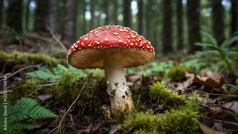 Enchanting Amanita Muscaria Mushroom in Forest Enchanting Amanita Muscaria Mushroom in Forest