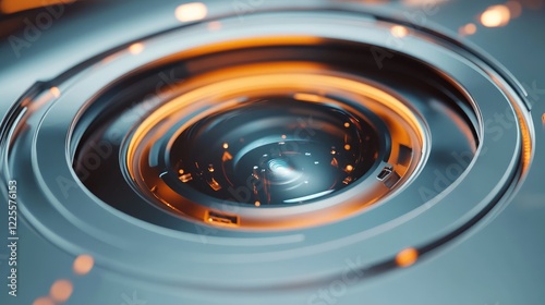 Futuristic Lens with A Close-Up of a Sleek, High-Tech Optical Device