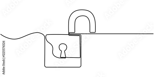 Continuous line drawing of padlock. Closed lock. One line drawing. Single line art. Vector illustration, Shield, Protection, Security Continuous Line Icon, Lock continuous one line drawing of Isolated