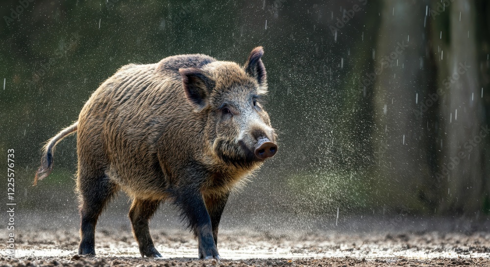 Wild boar in rain: majestic european wildlife in nature Wild boar in rain: majestic european wildlife in nature