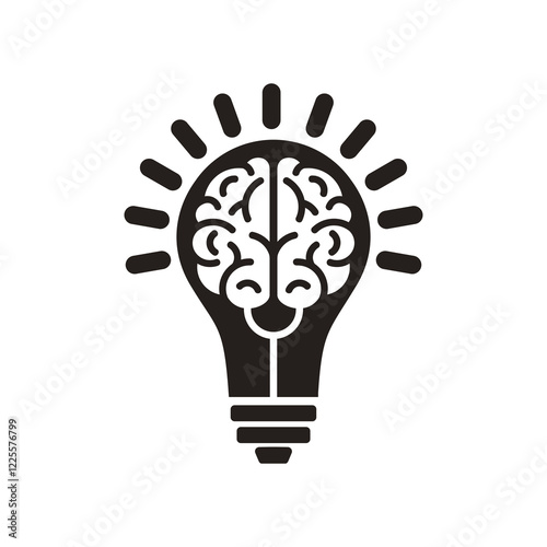 Creative brain in light bulb icon, Symbol of innovation, idea, mind, thinking, solution, education isolated on transparent background, light bulb PNG