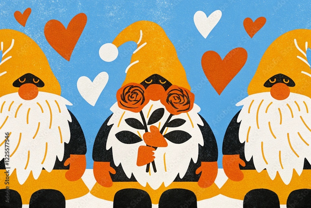 Obraz premium adorable Valentine gnomeS with roses and hearts, valentine day's, for you, poster, wall wart wall paper