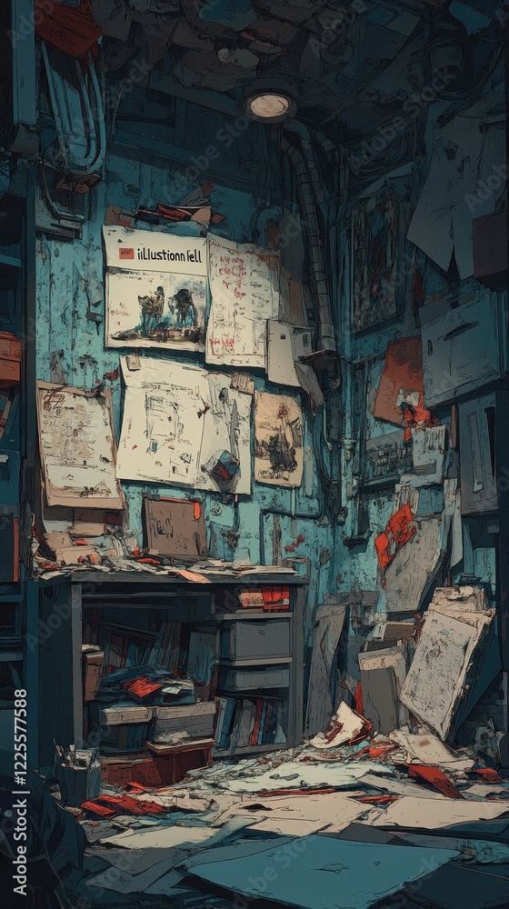 Obraz premium A Cluttered Artists Studio Filled With Papers And Designs
