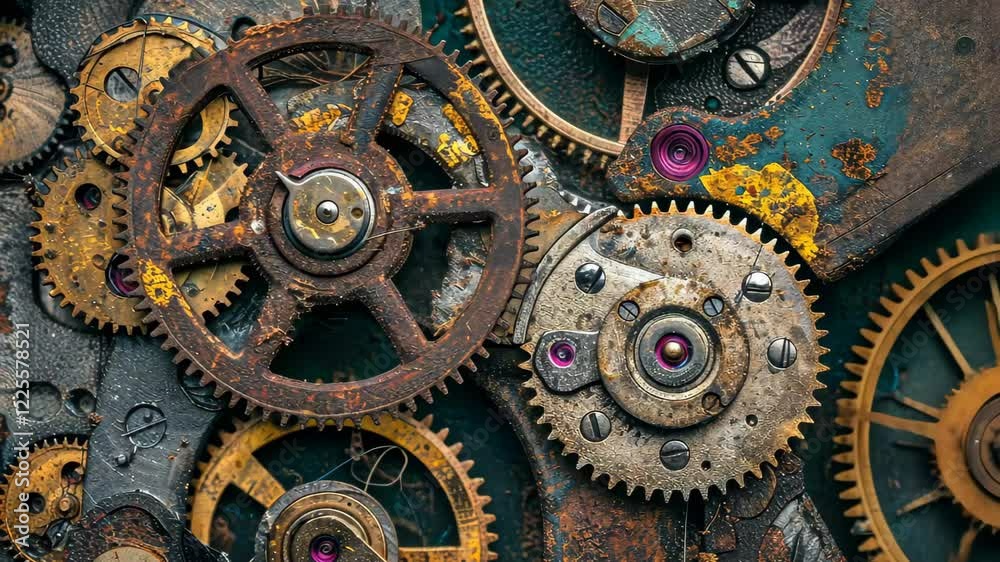 The detailed arrangement of rusty gears and cogs showcases the complexity of a vintage mechanical clock found in an old workshop, revealing its history and craftsmanship. The detailed arrangement of rusty gears and cogs showcases the complexity of a vintage mechanical clock found in an old workshop, revealing its history and craftsmanship.