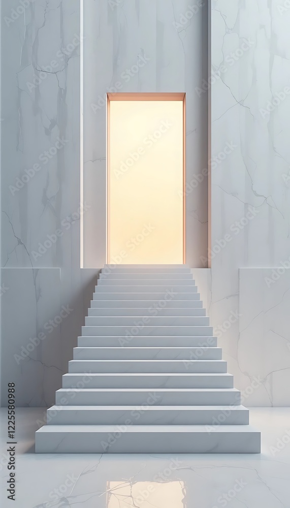 Fototapeta premium White marble stairs leading to a bright doorway