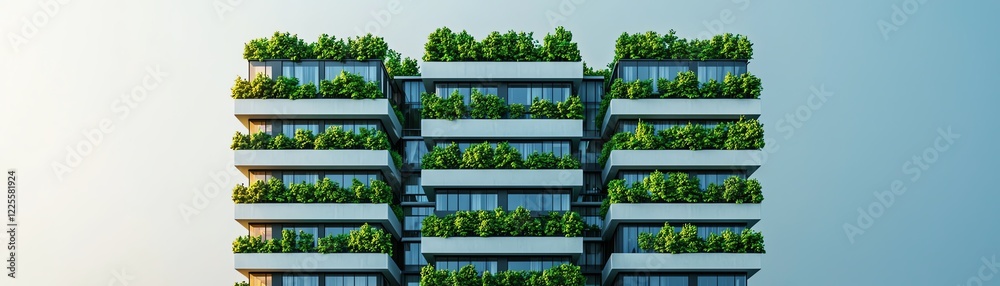 Fototapeta premium Modern building design featuring lush greenery and innovative architecture.