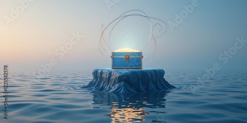 Glowing Treasure Chest on a Calm Ocean Isle photo