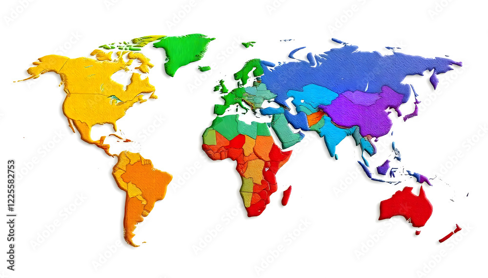 Obraz premium Colorful World Map Showing Continents and Countries