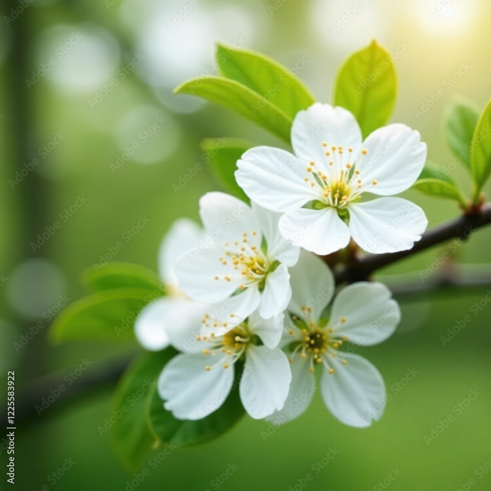 Fototapeta premium White macadamia blossoms on a tree in spring season, lush, white, tree