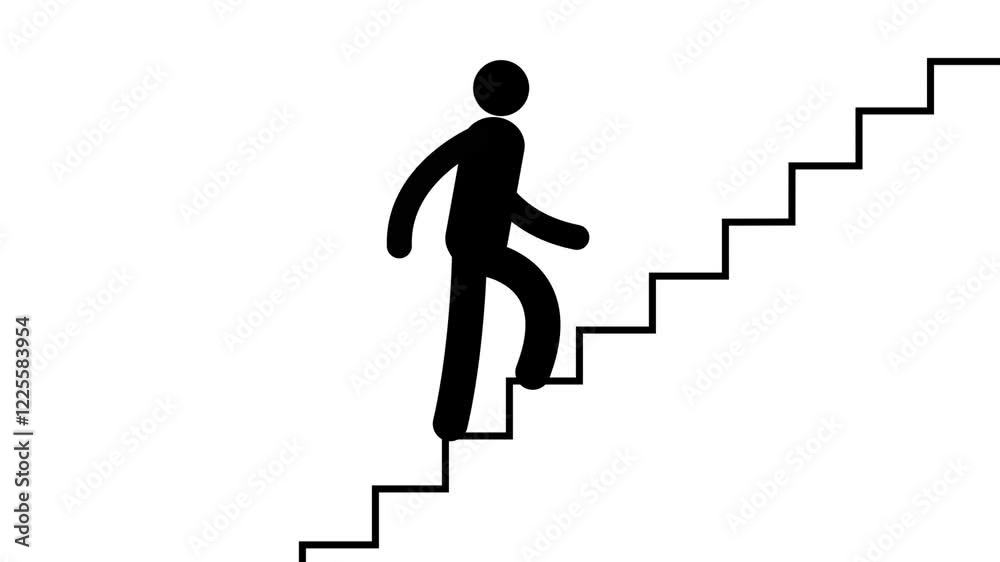 Businessman climbing stairs animation,  Career development, professional growth, hard work, and business success concepts.