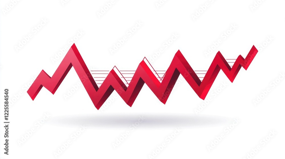 A red zigzag line graph showing a downward trend, isolated on a transparent background. A red zigzag line graph showing a downward trend, isolated on a transparent background.
