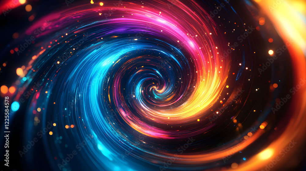 Obraz premium Colorful swirl elements with neon led illumination. Abstract futuristic background.