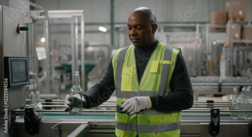 Wallpaper Mural African male adult worker inspecting glass bottles on production line in factory Torontodigital.ca