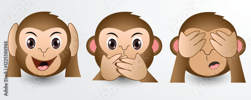 Three Wise Monkeys Vector Cartoon