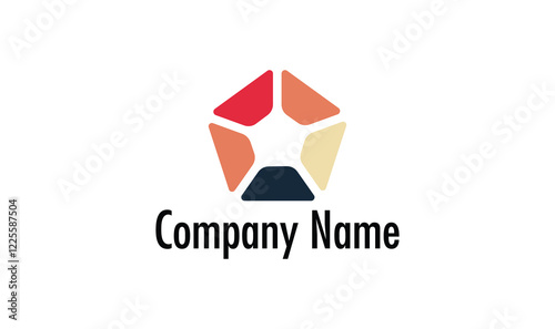 Abstract Star Logo Design: A modern and minimalist logo design featuring an abstract star shape formed by five interconnected segments in shades of red, orange, and beige.