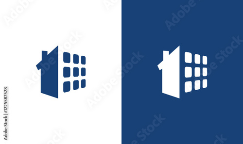 Home & Solar Panel Logo: A clean and modern logo design featuring a stylized home silhouette integrated with a solar panel array, representing sustainable energy solutions for residential properties.
