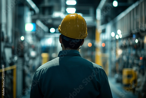 A man in a hard hat works on an electrical panel genertative ai photo