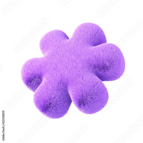 Violet flower shape with fur. 3d design element isolated on white background.
