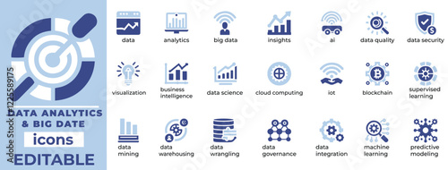 Professional Data Analytics and  Big Data Icon Vectors: Modern, scalable, and perfect for visualizing data insights
