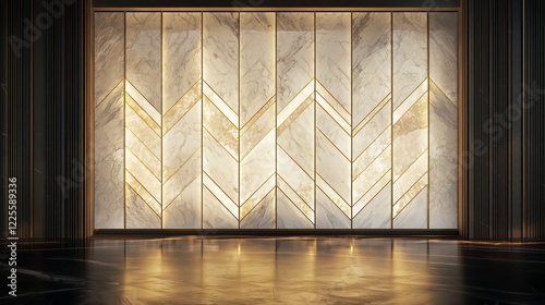 Elegant Art Deco Marble Wall with Gold Chevron Accents - made with Generative AI