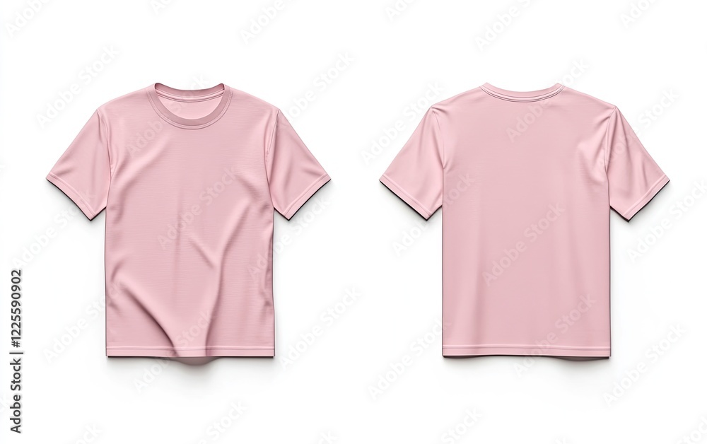 Pink t-shirt mockup template on white background, front and back view of pink t-shirt for design presentation or print Pink t-shirt mockup template on white background, front and back view of pink t-shirt for design presentation or print