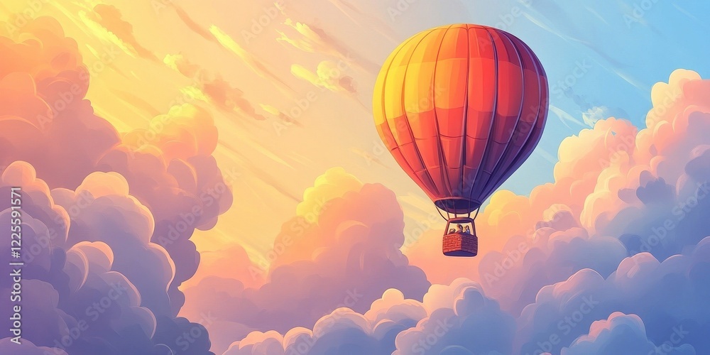 Fototapeta premium Hot Air Balloon Soaring Through Sunset Clouds