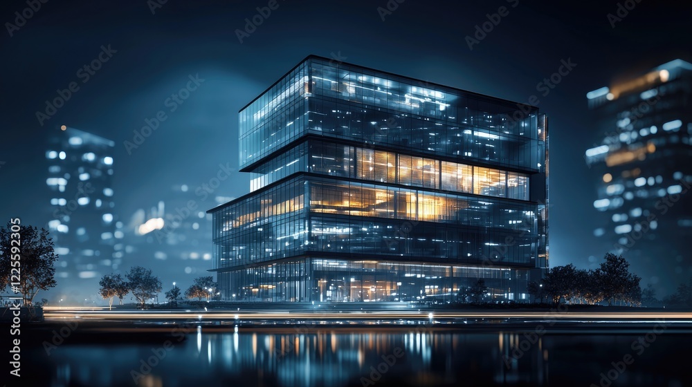 Fototapeta premium Futuristic Skyscraper at Night with A Modern Architectural Marvel