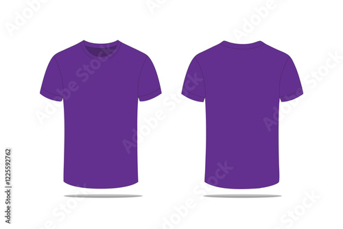 Blank T-shirt Design vector template mock up isolated on white background. Violet color T-shirt design,
flat technical drawing template. Empty T-shirt design.