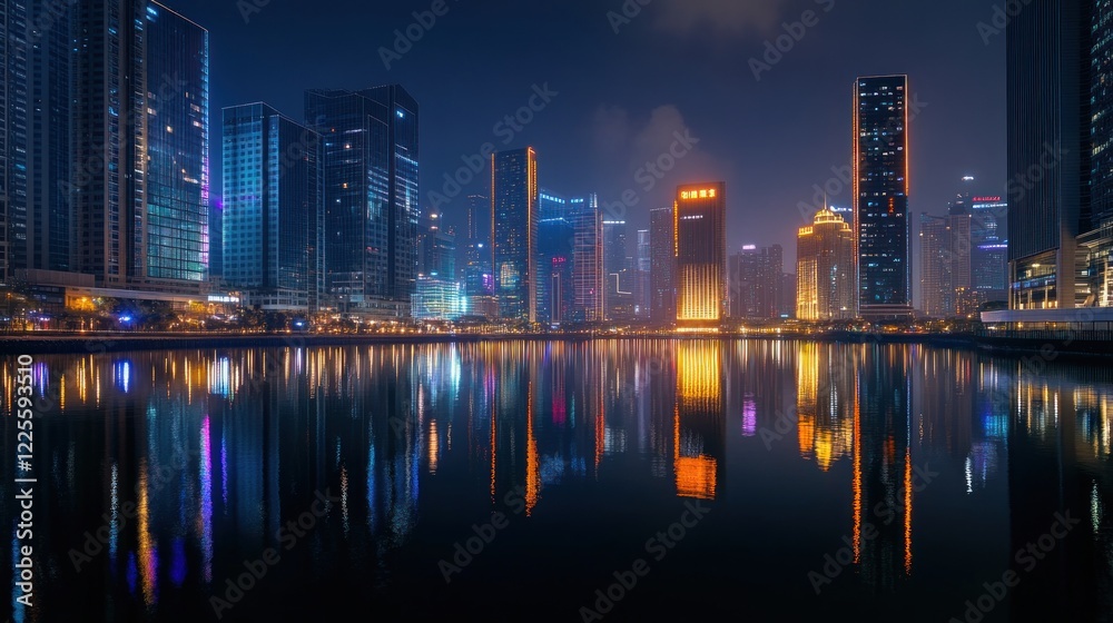 Obraz premium Night Lights Cityscape Reflection
