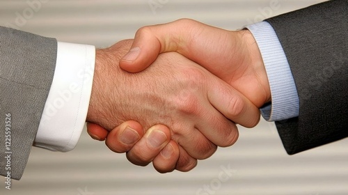 Close-up Handshake Composition of Two Men Shaking Hands in Suits, Partnership Concept, Business Deal, Agreement. Handshake, Partnership