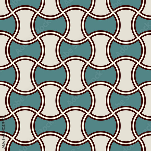 Apple core quilts texture. Bow tie motif. Seamless surface pattern design with classic ornament. Interlocking axehead figures background. Outline digital paper with hammerhead shapes. Vector.