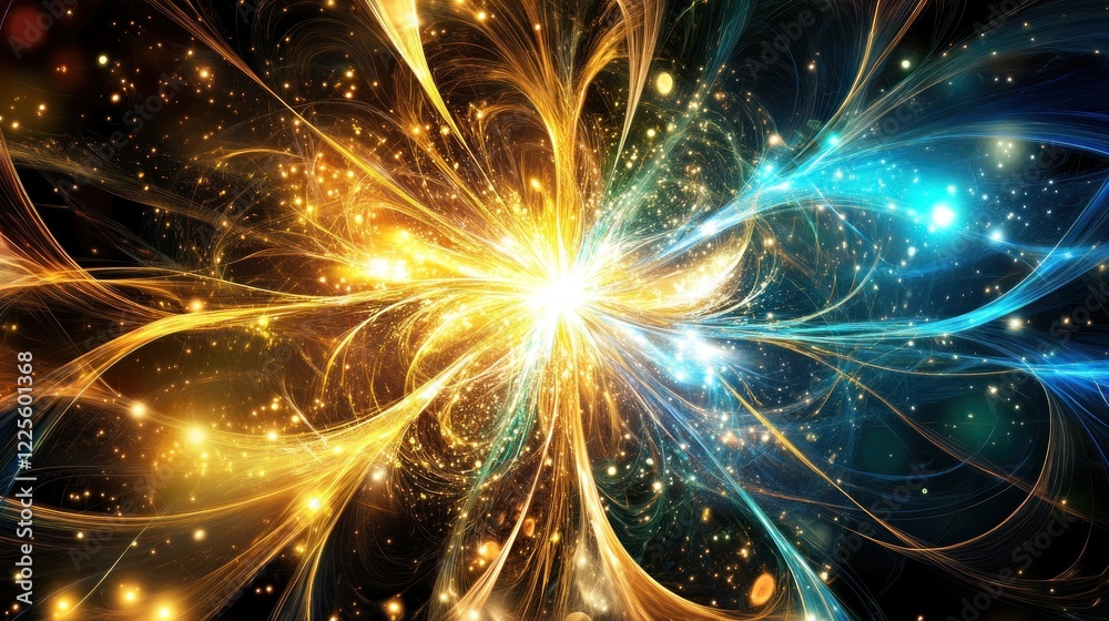 Celestial Burst Golden Blue Cosmic Energy Explosion Celestial Burst Golden Blue Cosmic Energy Explosion
