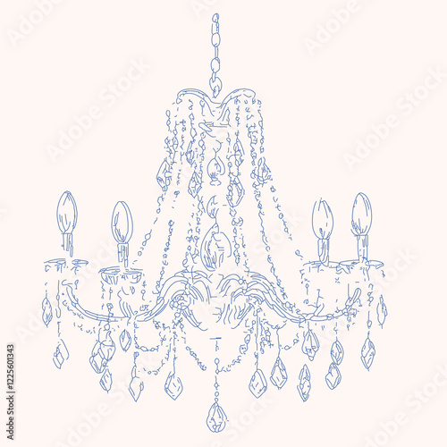 Hand drawn vintage chandelier vector illustration, whimsical clipart