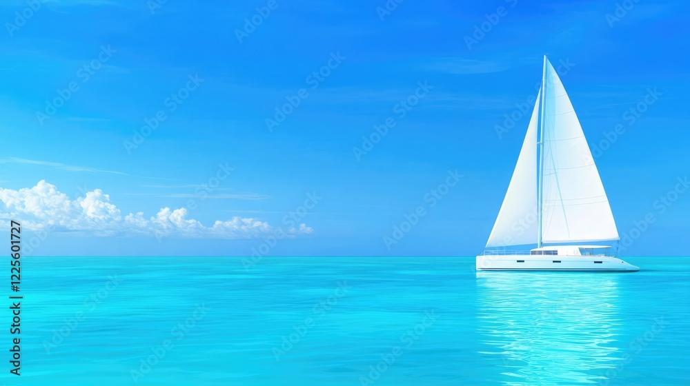 Fototapeta premium Sailboat gliding across calm turquoise waters on a sunny day