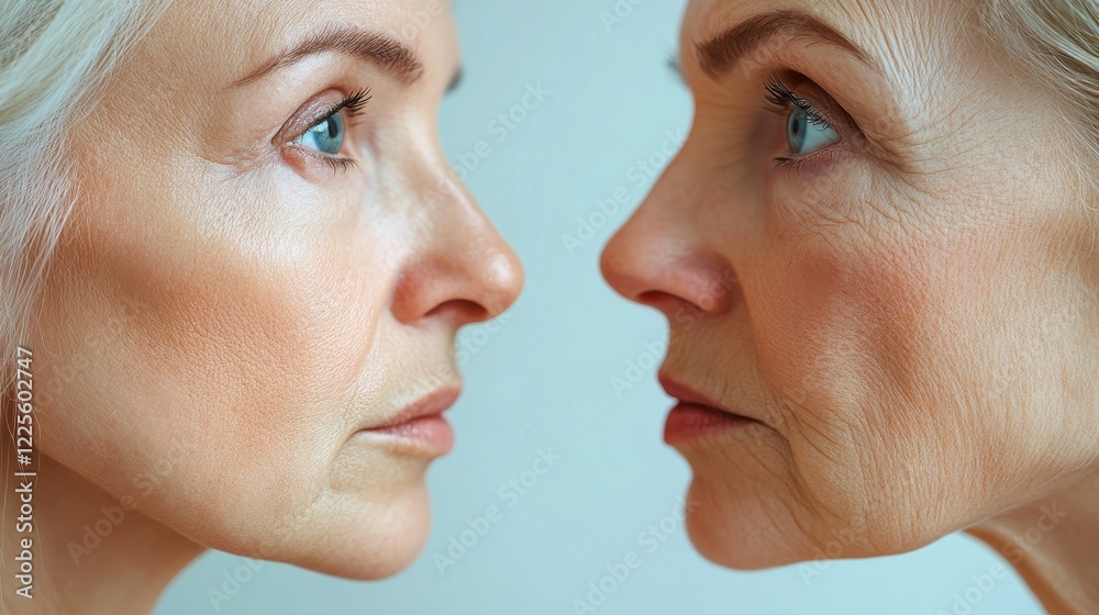 Exploration of beauty and aging dialogue between two women in a serene, intimate setting Exploration of beauty and aging dialogue between two women in a serene, intimate setting